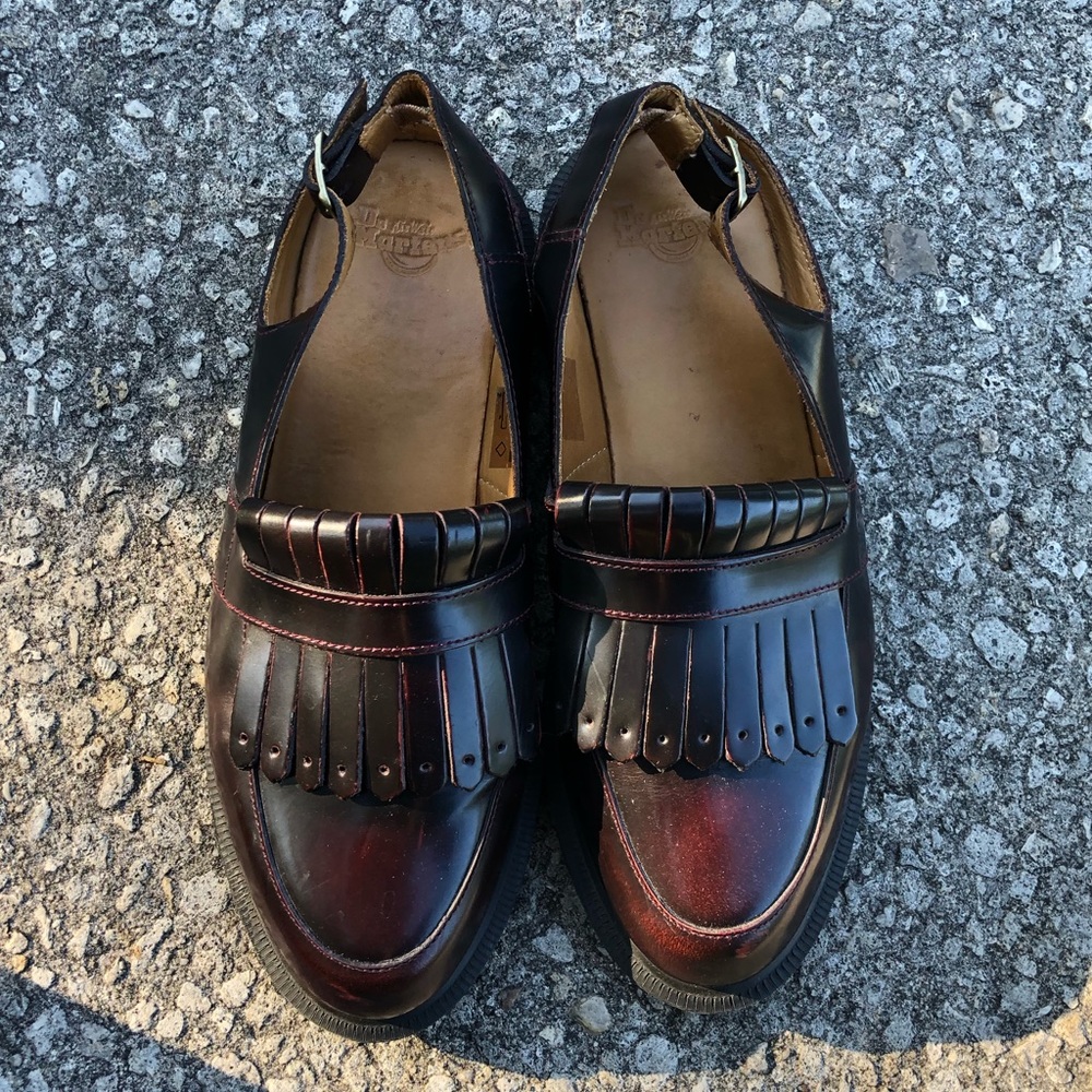 red Doc Martens loafers